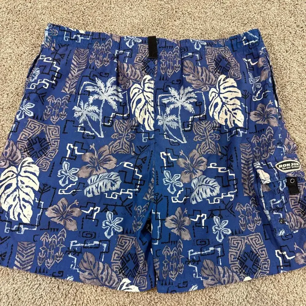 Ron Jon Surf Shop Board Shorts Mens XL Blue Tropical Floral‎ Swim Trunks EUC